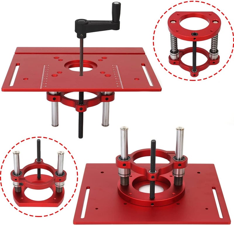 KETIPED Adjustable Router Lift for 65mm Diameter Universal Trimming Machine,Aluminum Under-Table Router Base for Router Table Insert Base Plate with Double Stainless Steel Support Rod,MG-061RED - Image 4
